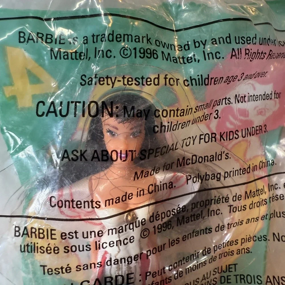 Vintage 1996 McDonalds Happy‎ Meal Happy Holidays Barbie Figurine Toy 4 Sealed
